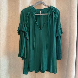 Free People Teal Ruffled Tunic Top